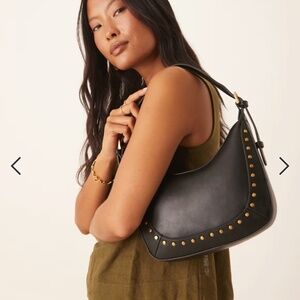 352. Mango gold tone stud detailing shoulder bag in black $60 EUC